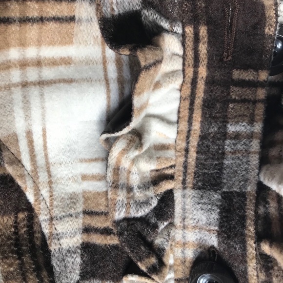 Ambition Ruffle winter Coat Brown and Black Plaid fitted waist Size S - Picture 12 of 12